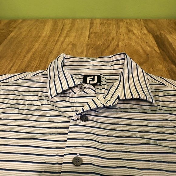 FootJoy Tiburon Naples FL Short Sleeve Golf Shirt Polo Mens Medium Blue Stripe - Picture 4 of 10
